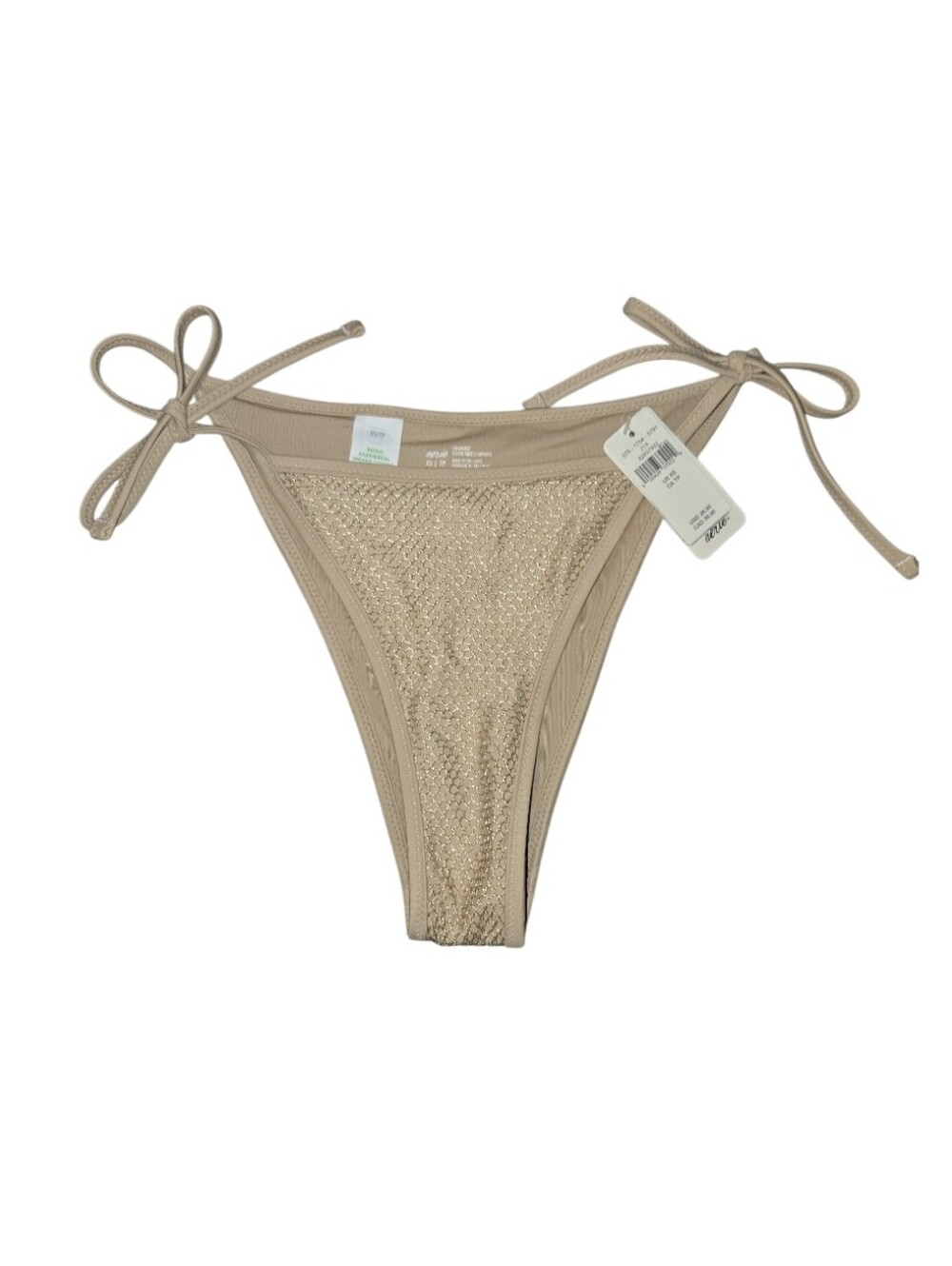 NWT Aerie Swim The Cheekiest Mesh Side Tie Bikini Bottoms Tan Gold Shimmer XS